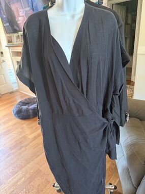 Able Black Wrap-Style Midi Dress with Side Tie